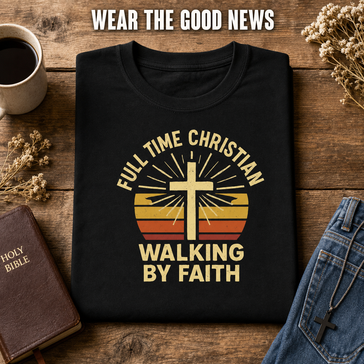 Full Time Christian Walking by Faith T-Shirt_folded_flatlay