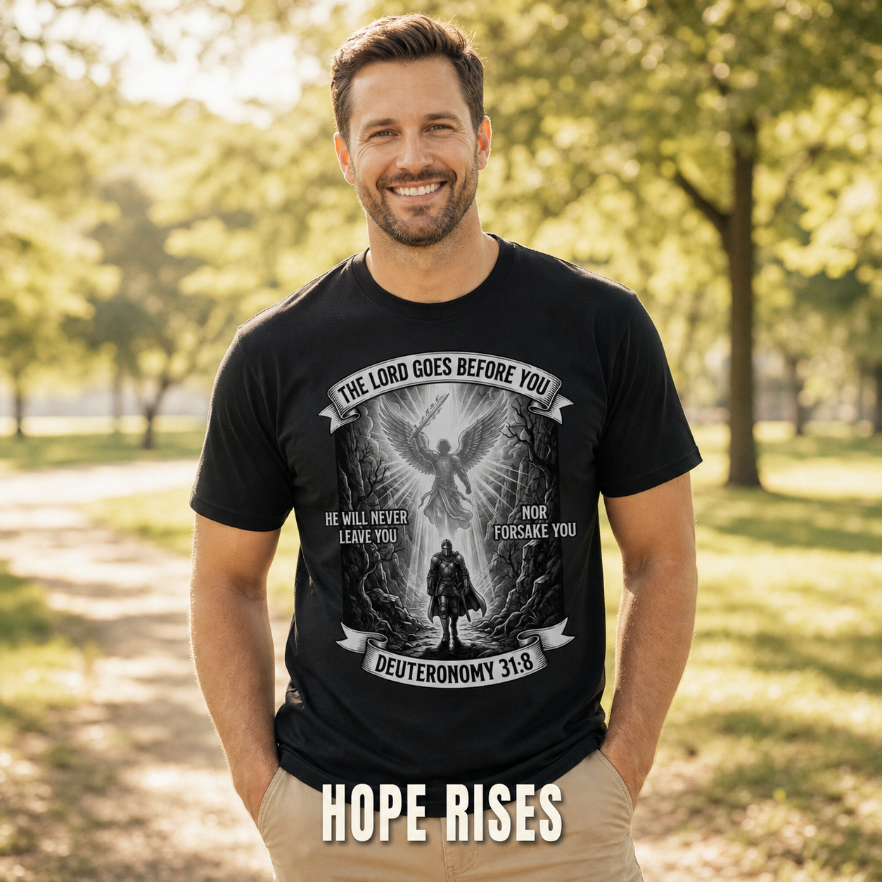 He Will Never Forsake T-Shirt_active_outdoor