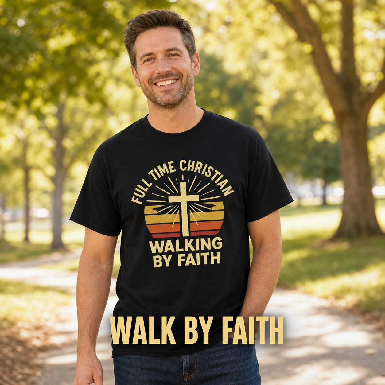 Full Time Christian Walking by Faith T-Shirt_active_outdoor