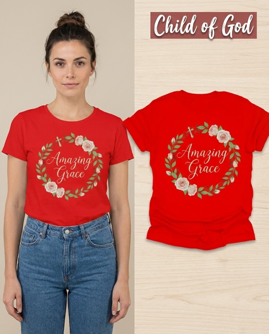 Amazing Grace Floral Wreath T-Shirt_model_flat