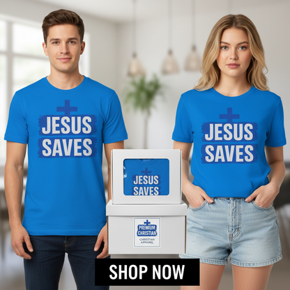 Bold Jesus Saves T-Shirt_dual_model_life