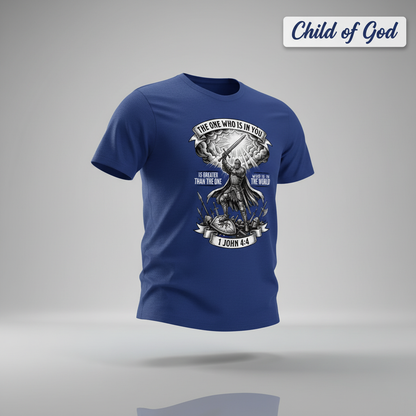 Greater Is He Warrior Scripture T-Shirt_3d_float