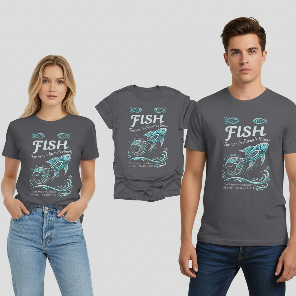 FISH - Forever in Savior’s Hands T-Shirt_triple_model
