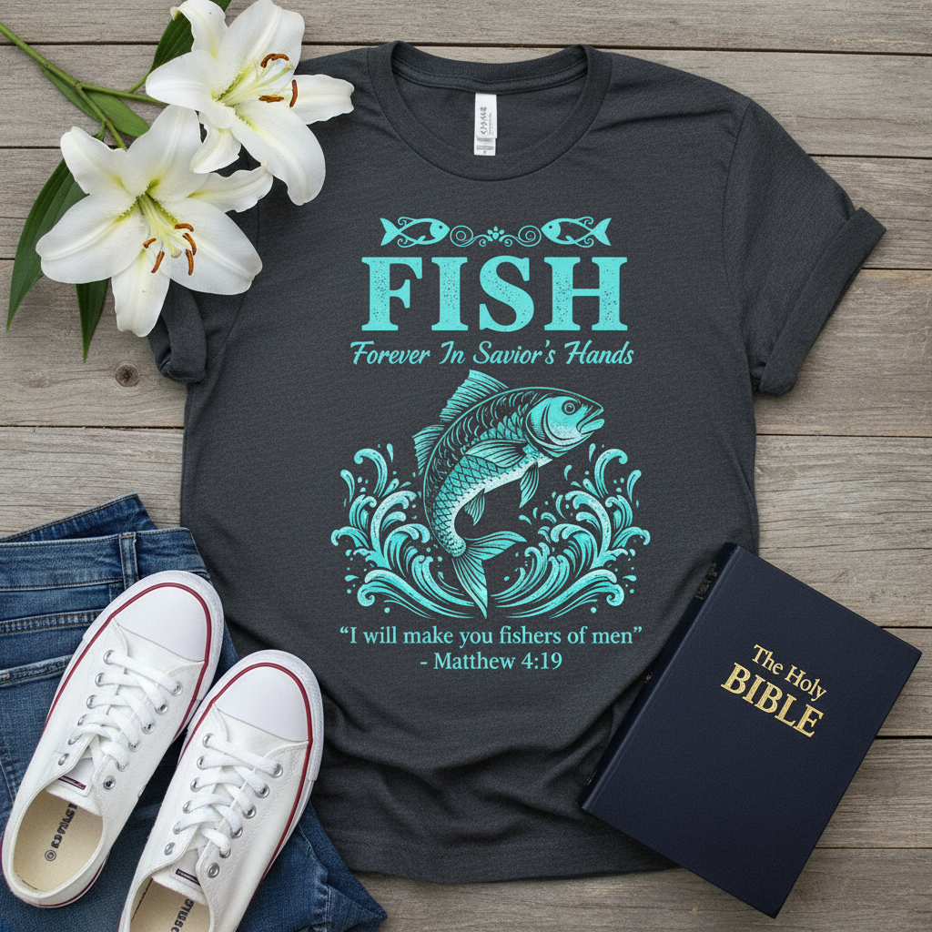 FISH - Forever in Savior’s Hands T-Shirt_dual_model_life