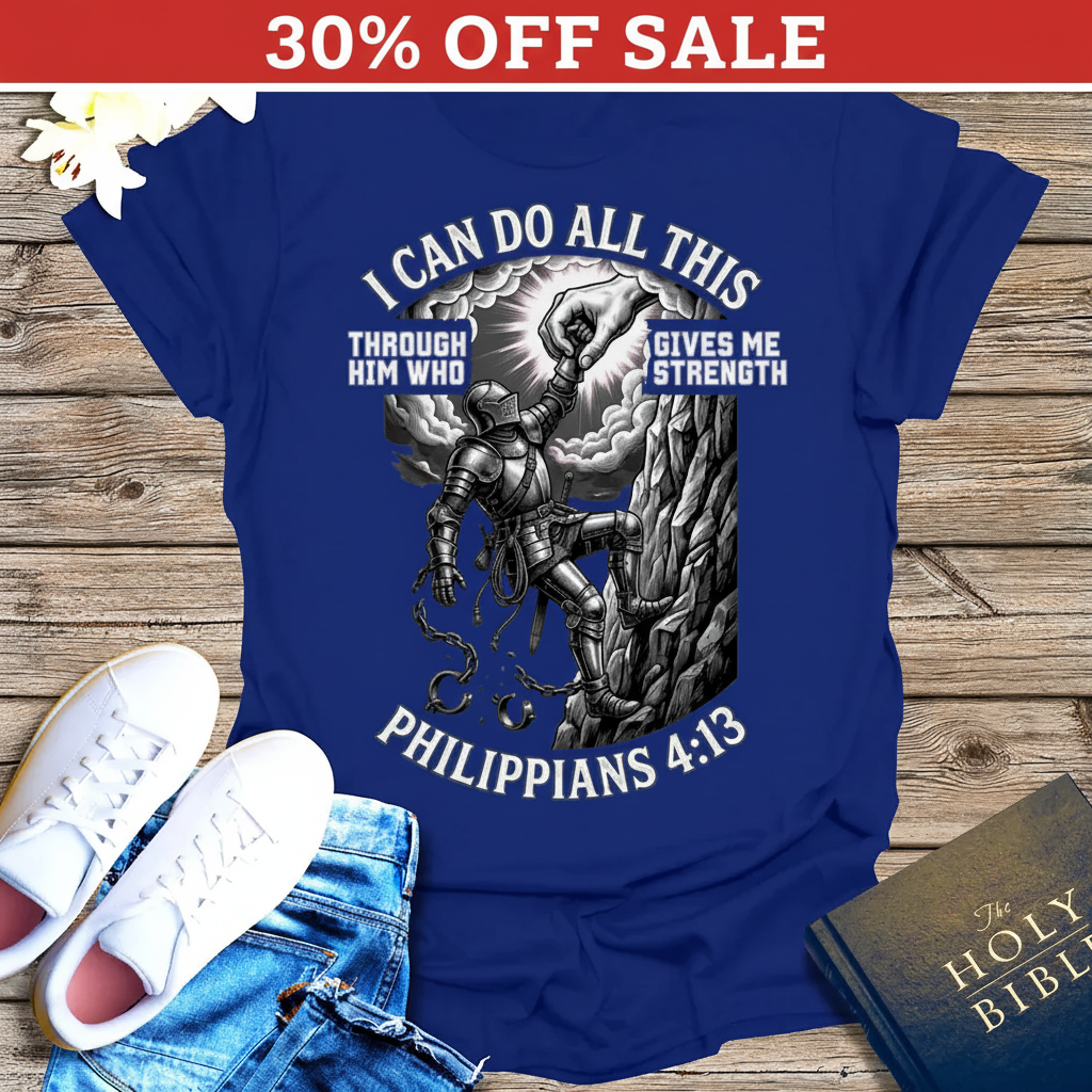 Philippians 4:13 Warrior Strength T-Shirt_triple_model