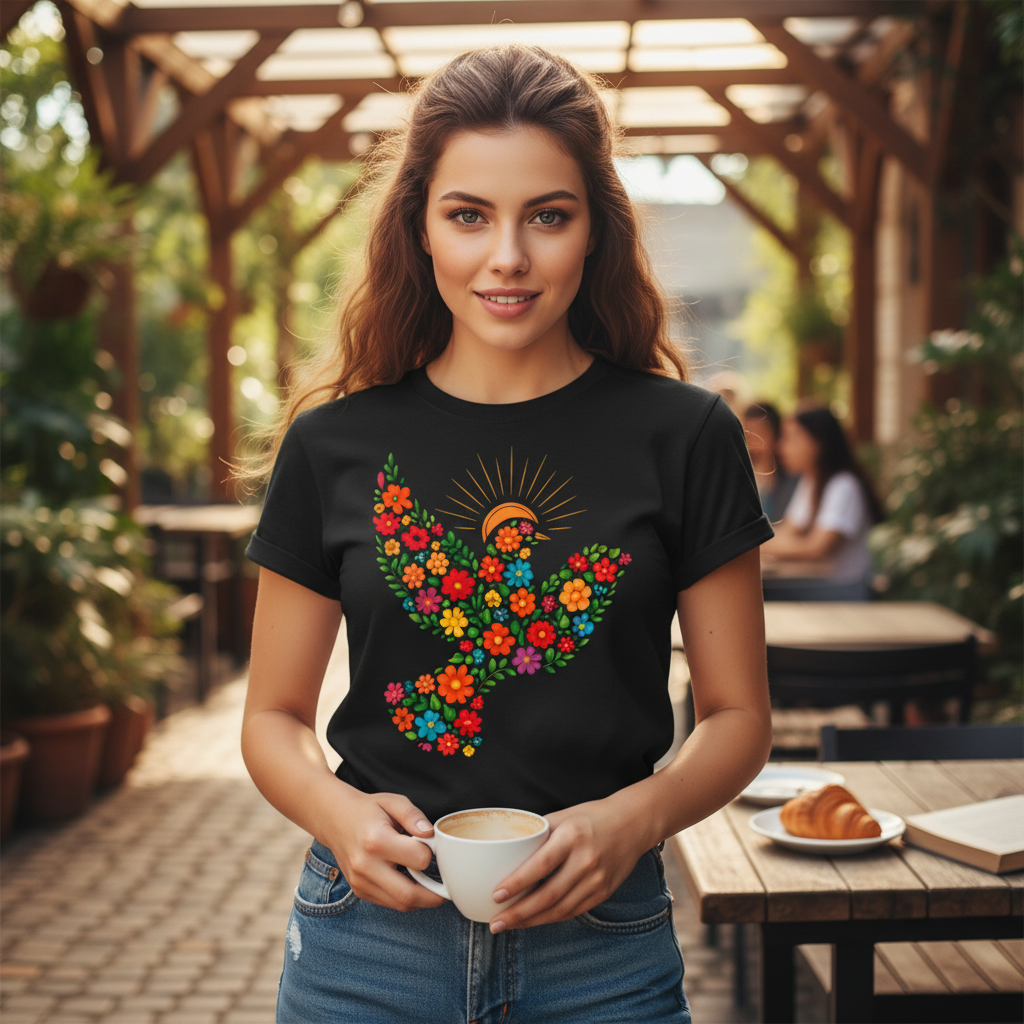 Floral Dove of Peace T-Shirt_dual_model_life