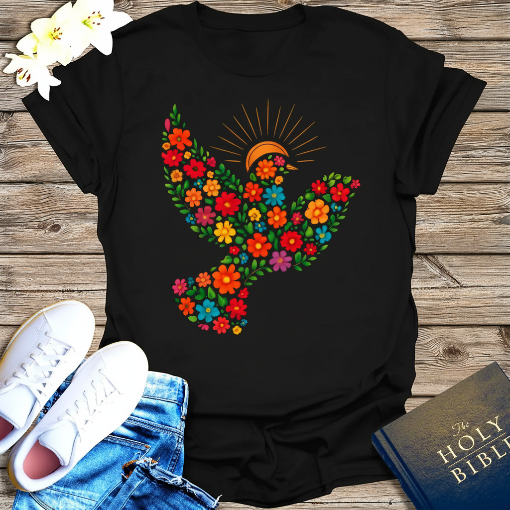 Floral Dove of Peace T-Shirt_triple_model