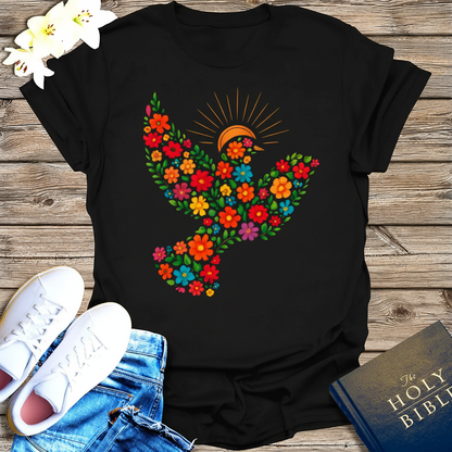 Floral Dove of Peace T-Shirt_triple_model