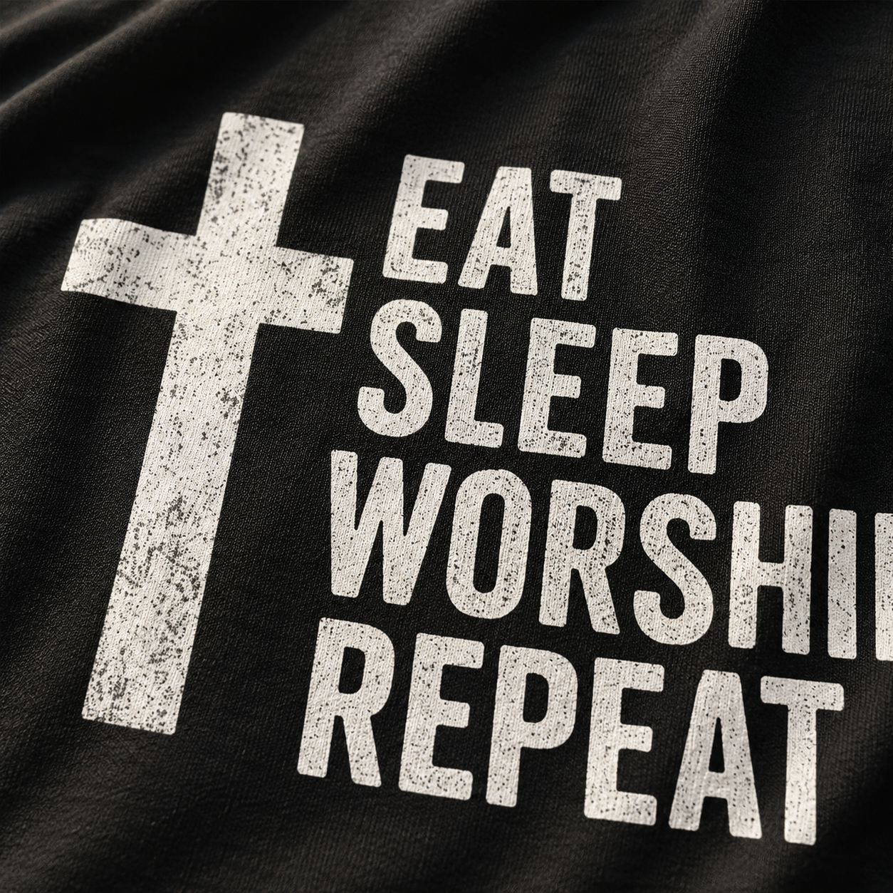 Eat Sleep Worship Repeat T-Shirt_macro_detail