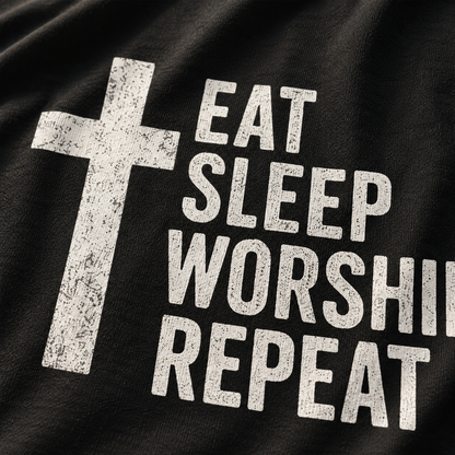 Eat Sleep Worship Repeat T-Shirt_macro_detail