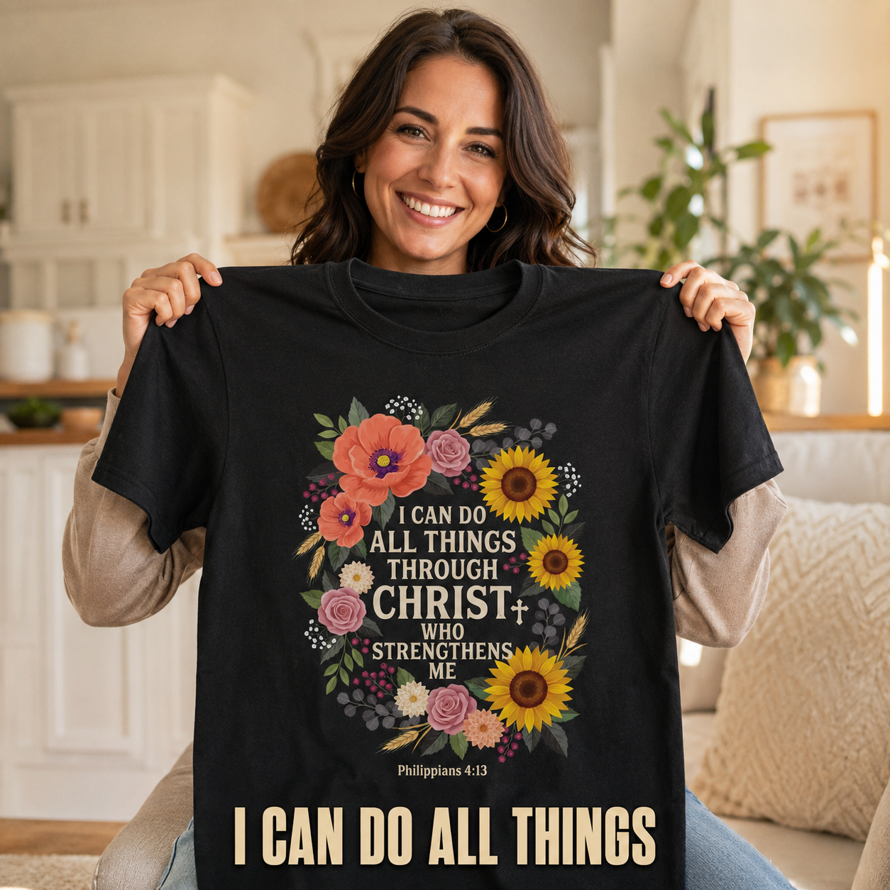 Strength in Christ Floral Wreath T-Shirt_ugc_holdup