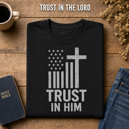 Trust In Him Cross Flag T-Shirt_folded_flatlay