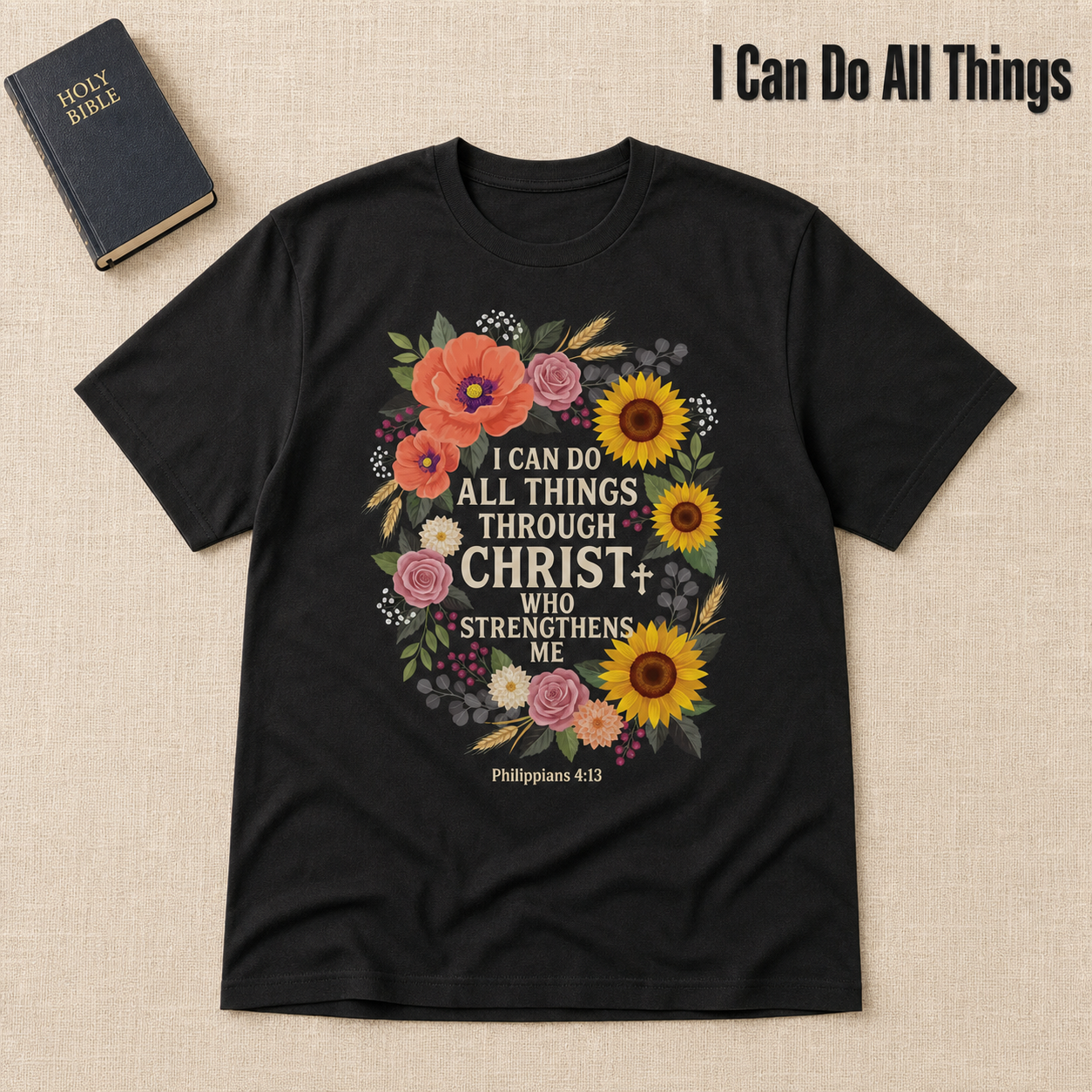 Strength in Christ Floral Wreath T-Shirt_min_flat