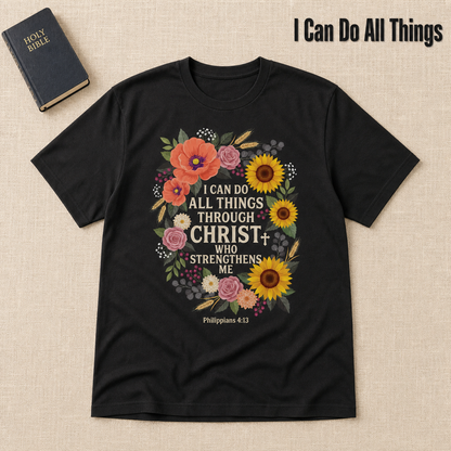 Strength in Christ Floral Wreath T-Shirt_min_flat