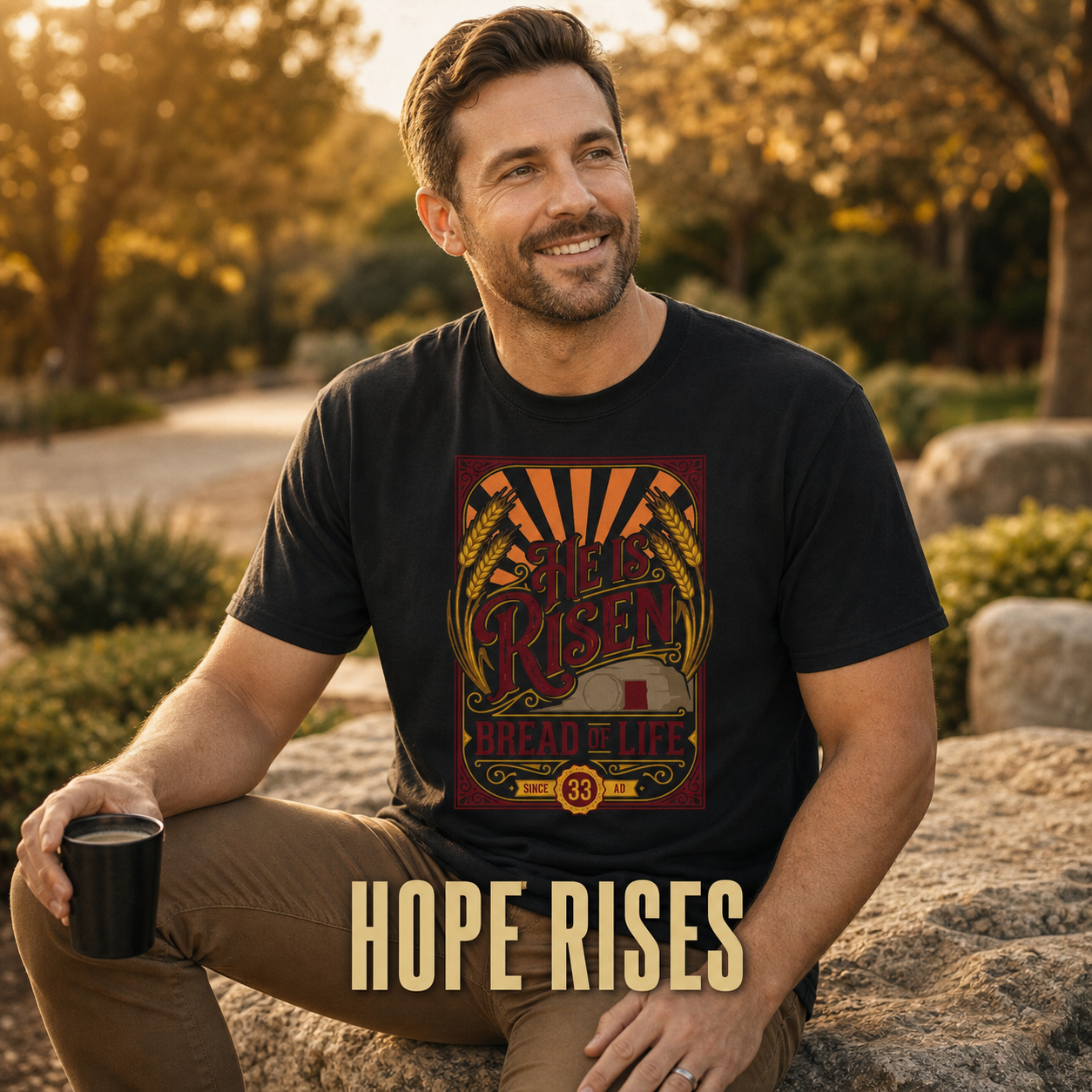 He Is Risen Bread of Life T-Shirt_ls_golden