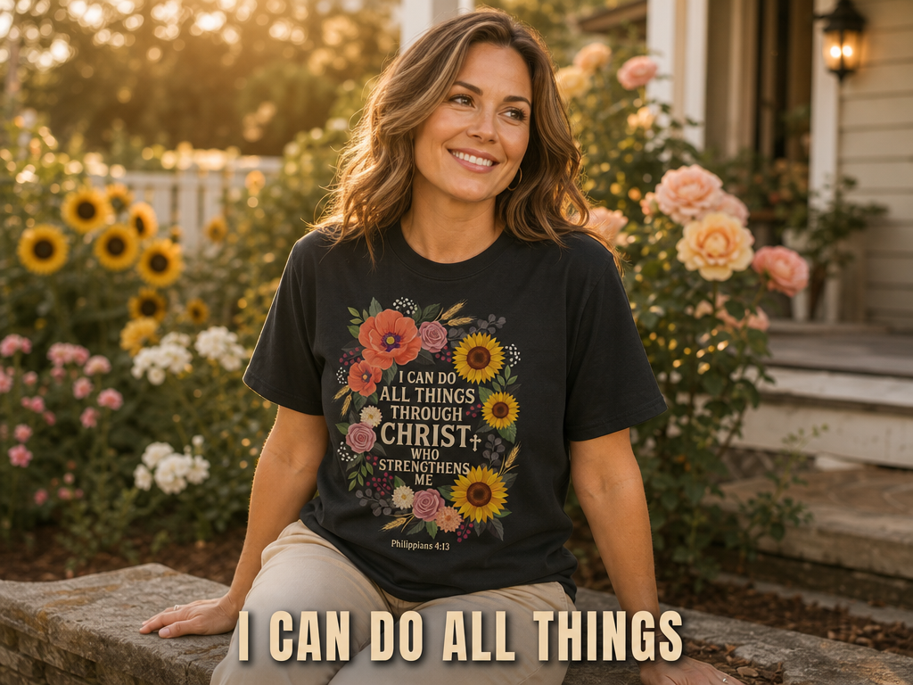 Strength in Christ Floral Wreath T-Shirt_ls_golden