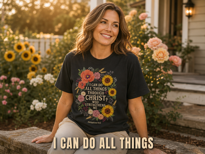 Strength in Christ Floral Wreath T-Shirt_ls_golden