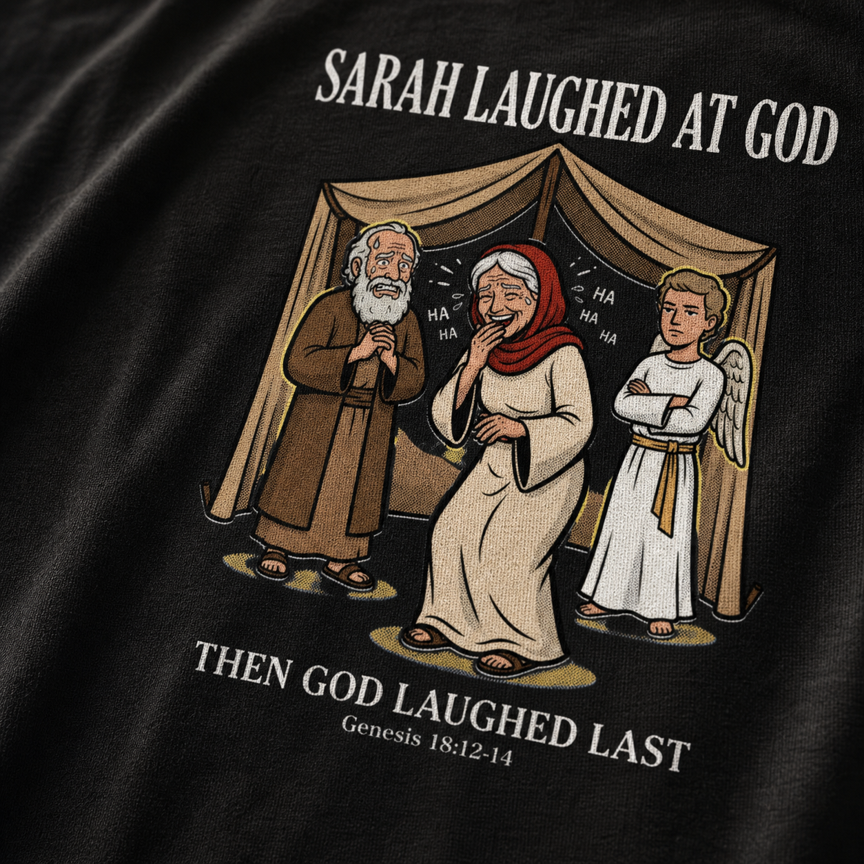 Sarah Laughed at God T-Shirt_macro_detail