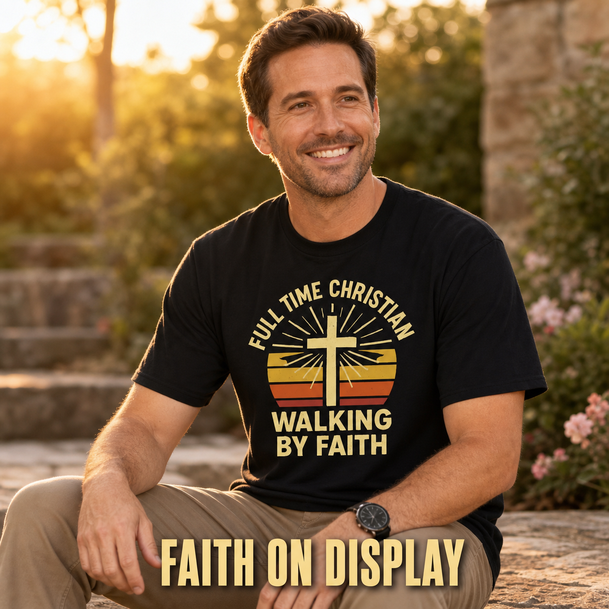 Full Time Christian Walking by Faith T-Shirt_ls_golden
