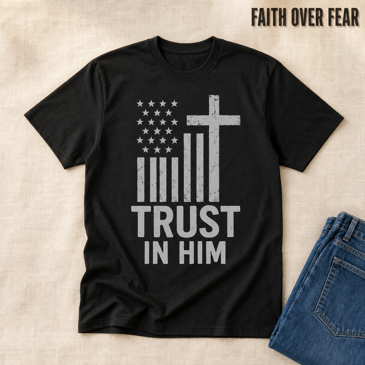 Trust In Him Cross Flag T-Shirt_min_flat