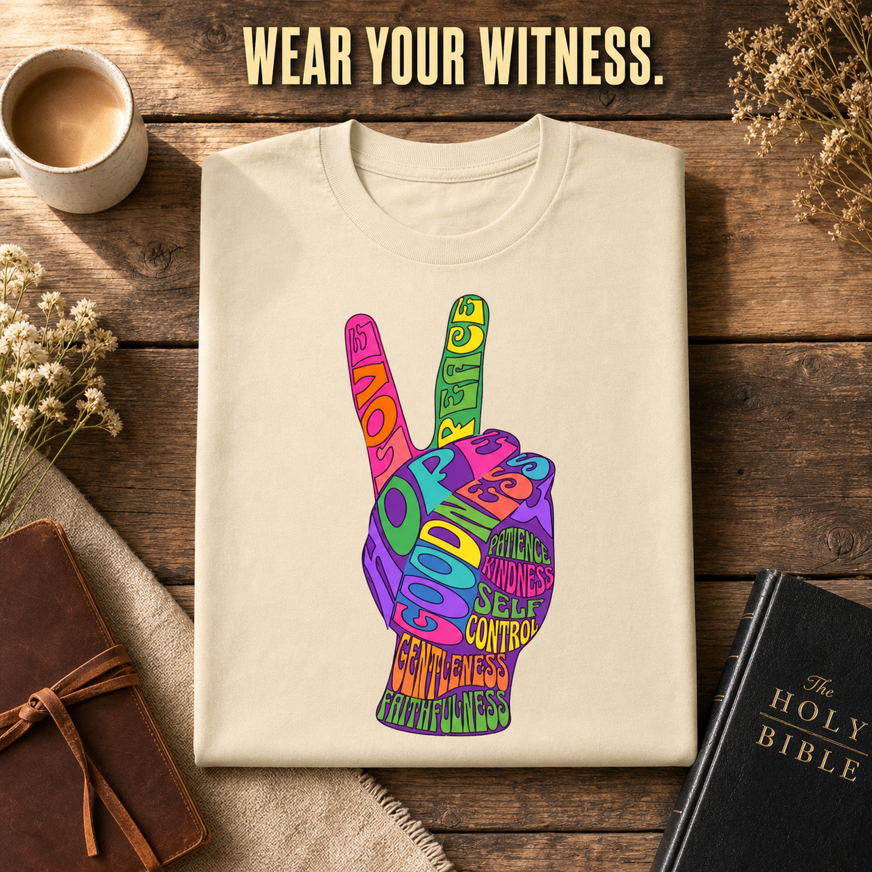 Fruit of the Spirit Peace Sign T-Shirt_folded_flatlay
