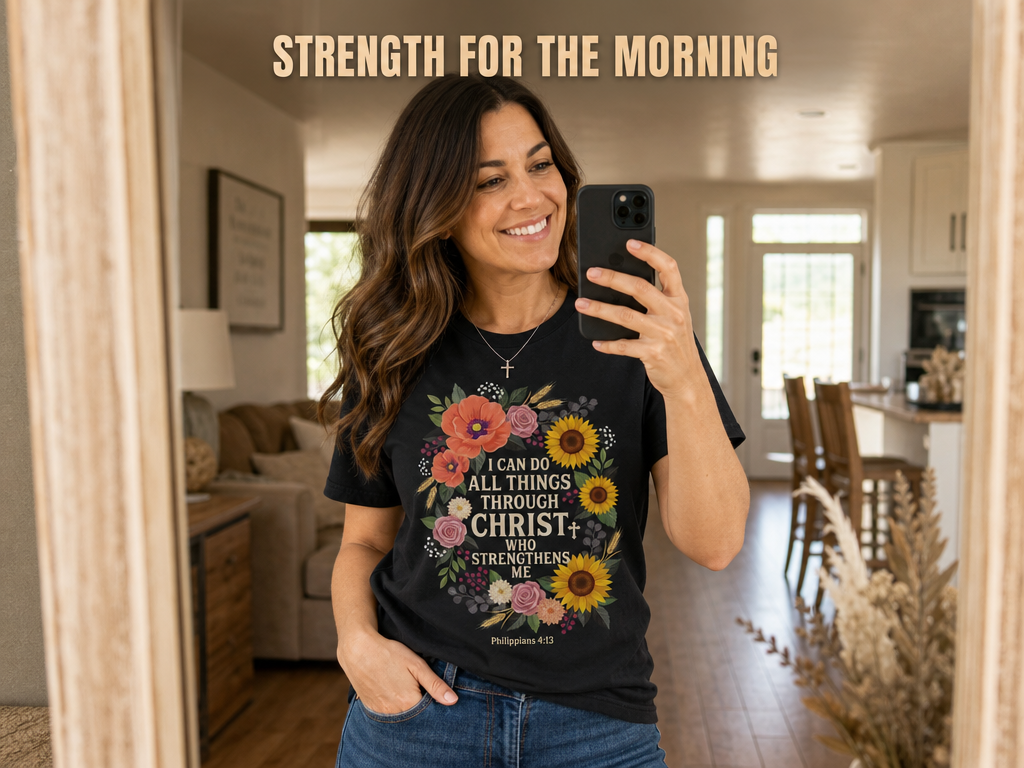 Strength in Christ Floral Wreath T-Shirt_ugc_mirror