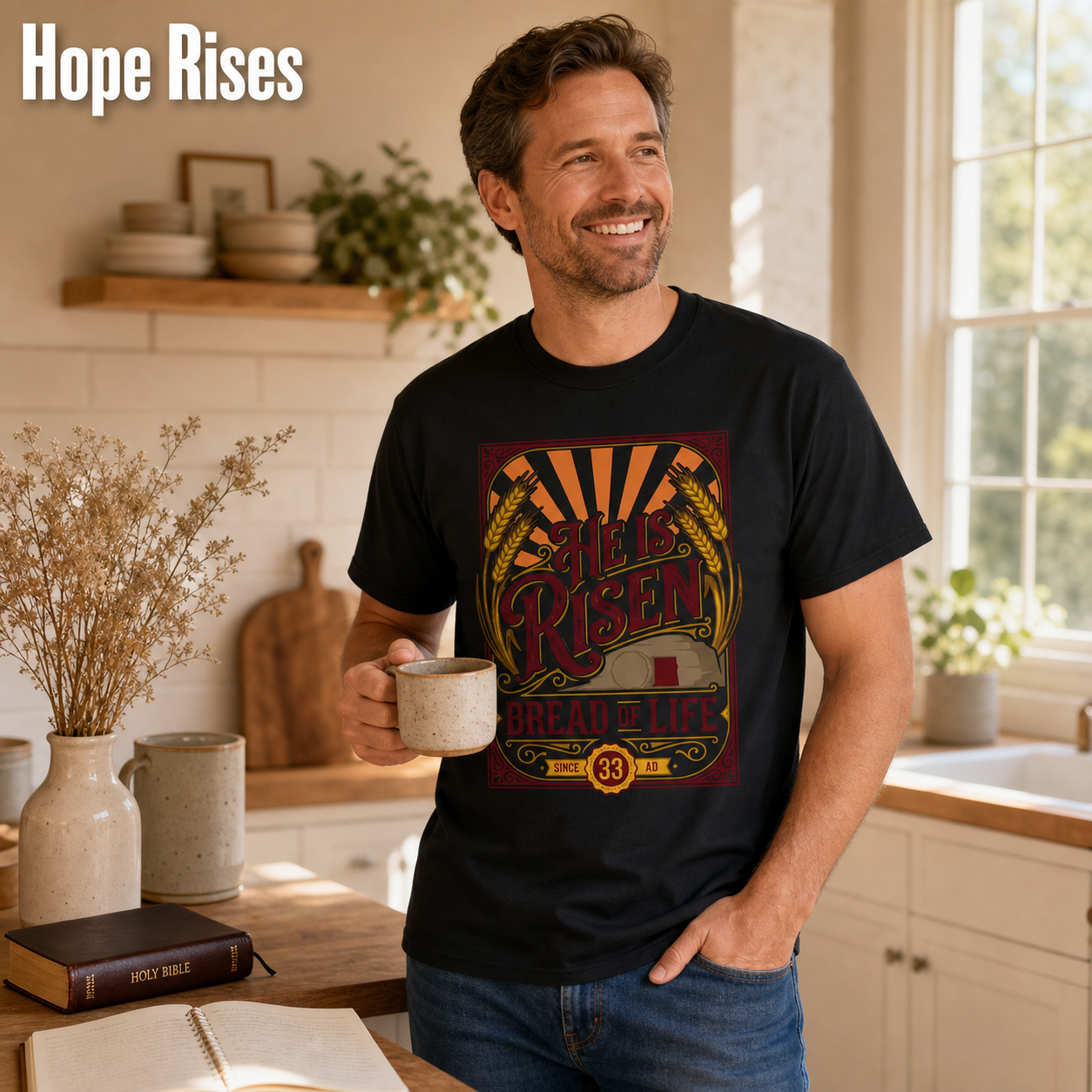 He Is Risen Bread of Life T-Shirt_ls_indoor