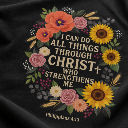 Strength in Christ Floral Wreath T-Shirt_macro_detail
