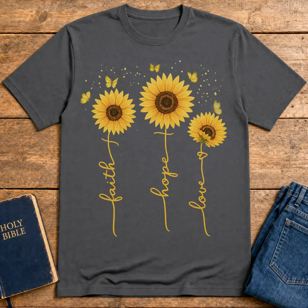 Sunflower Faith Hope Love T-Shirt - Charcoal