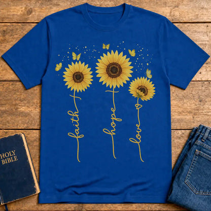 Sunflower Faith Hope Love T-Shirt - Royal