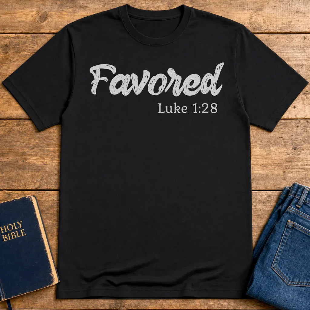 Favored Luke 1:28 T-Shirt - Black