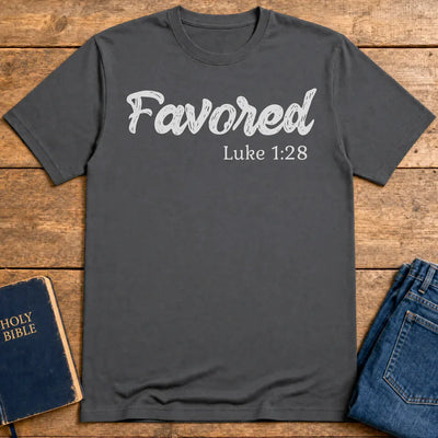 Favored Luke 1:28 T-Shirt - Charcoal