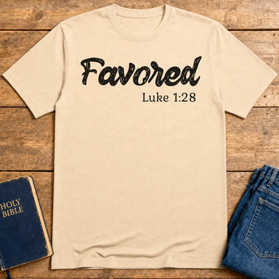 Favored Luke 1:28 T-Shirt - Natural