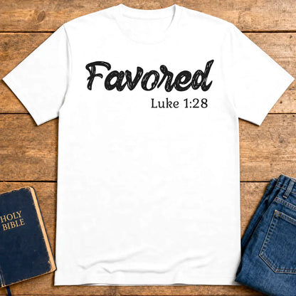 Favored Luke 1:28 T-Shirt - White