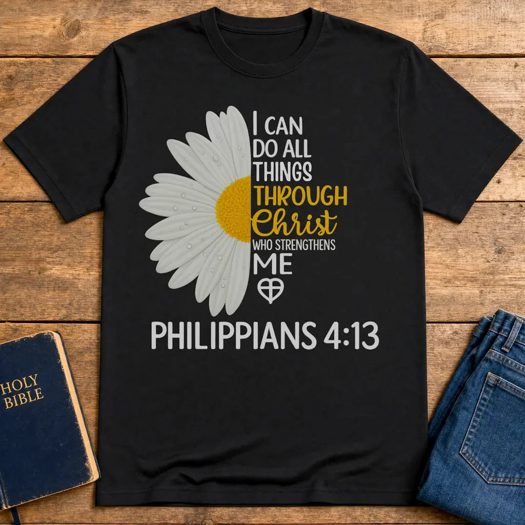 Strength in Christ Daisy T-Shirt - Black