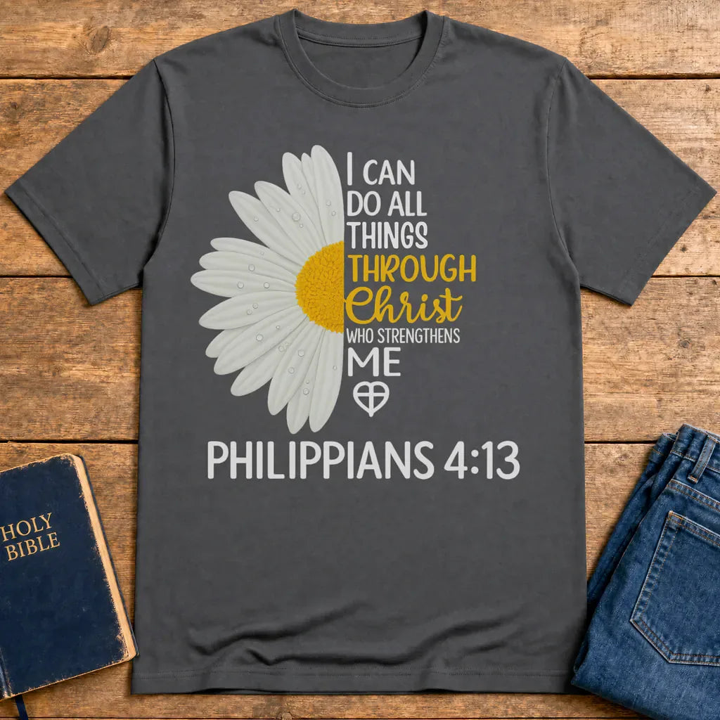Strength in Christ Daisy T-Shirt - Charcoal