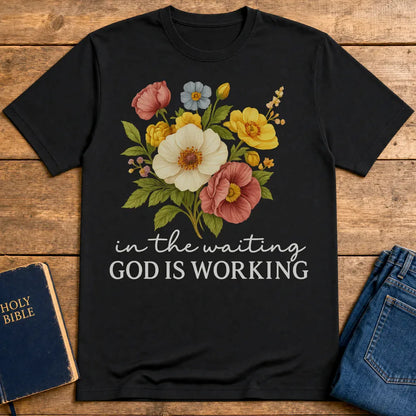 God Is Working Floral T-Shirt - Black