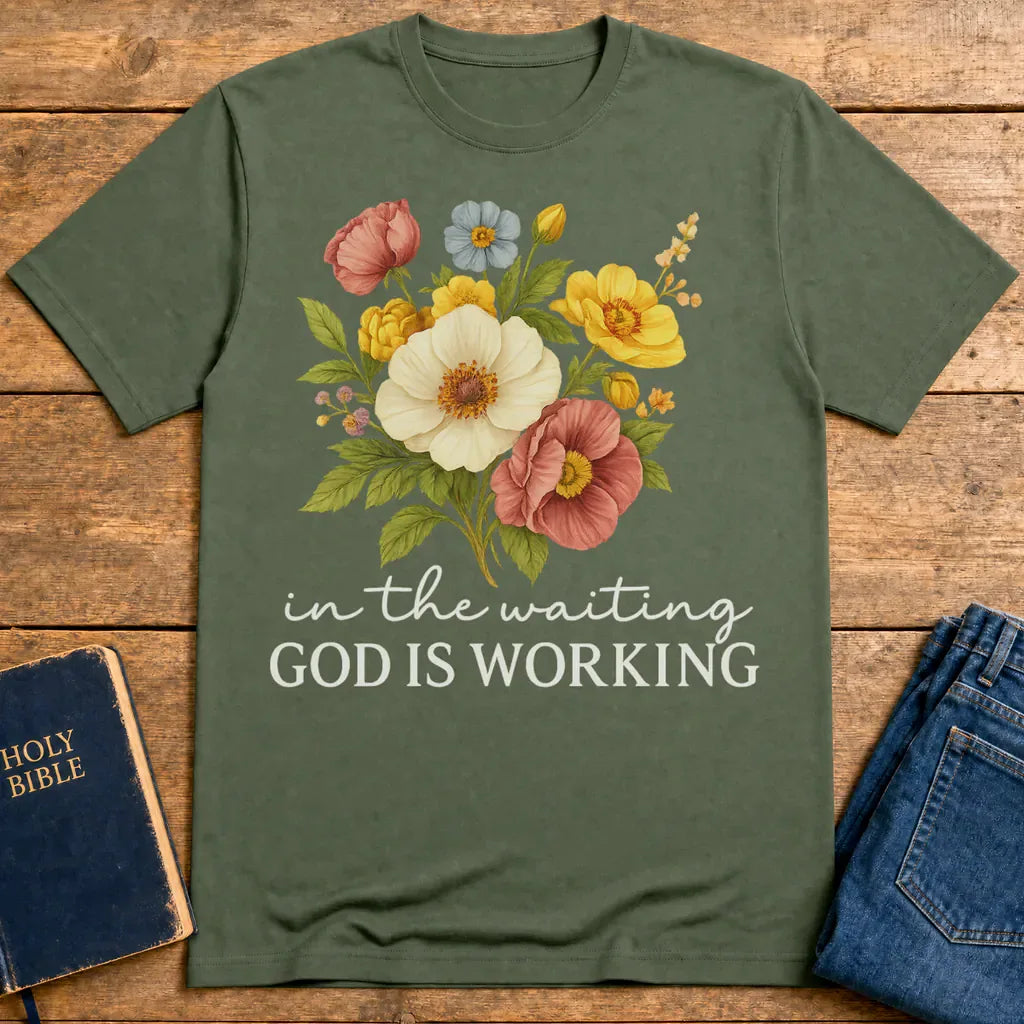 God Is Working Floral T-Shirt - Military Green