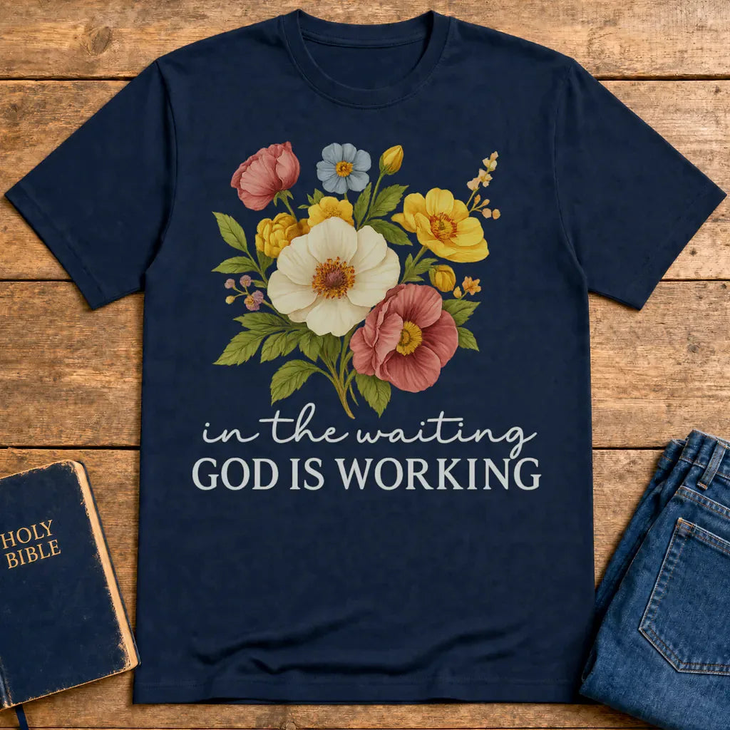 God Is Working Floral T-Shirt - Navy