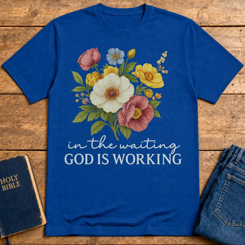 God Is Working Floral T-Shirt - Royal
