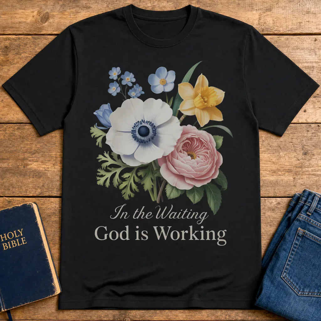 God is Working Floral T-Shirt - Black