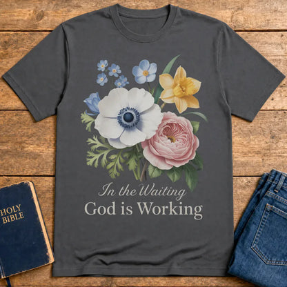 God is Working Floral T-Shirt - Charcoal