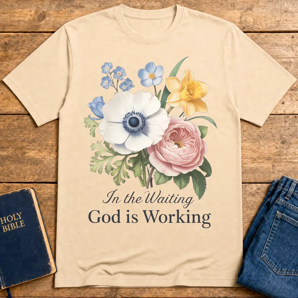 God is Working Floral T-Shirt - Natural