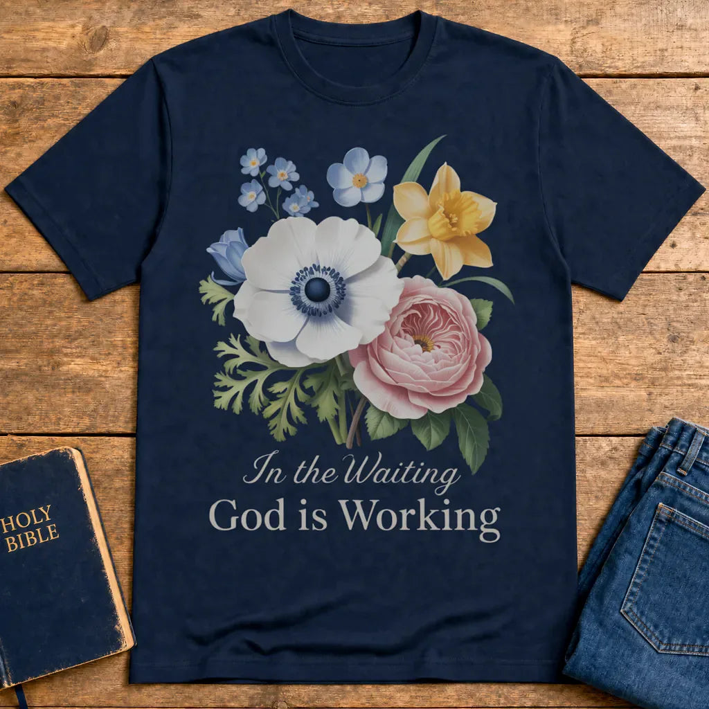 God is Working Floral T-Shirt - Navy