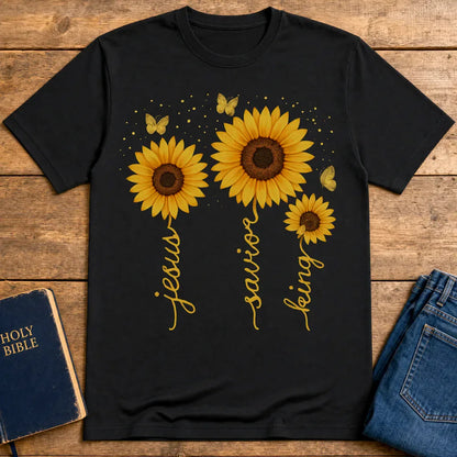 Sunflower Jesus Savior King T-Shirt - Black