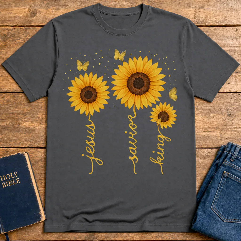 Sunflower Jesus Savior King T-Shirt - Charcoal