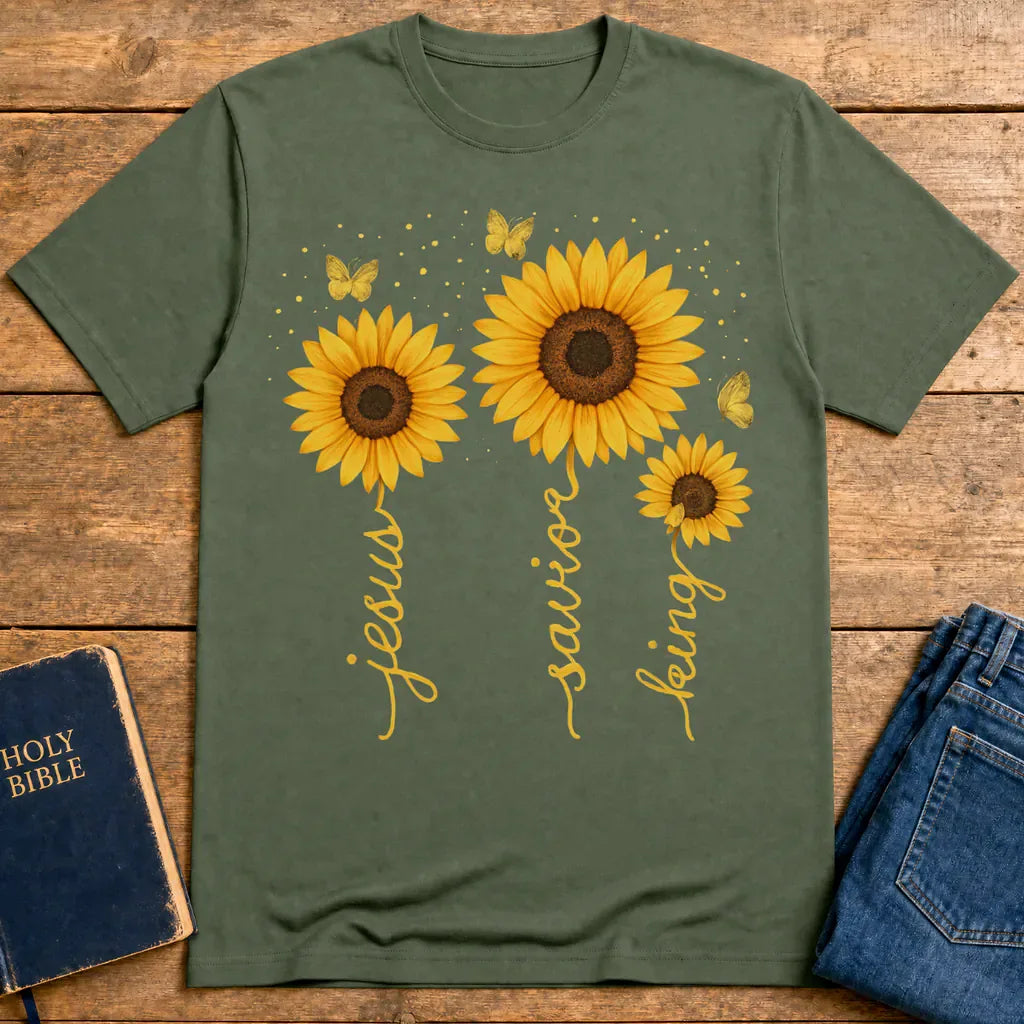 Sunflower Jesus Savior King T-Shirt - Military Green
