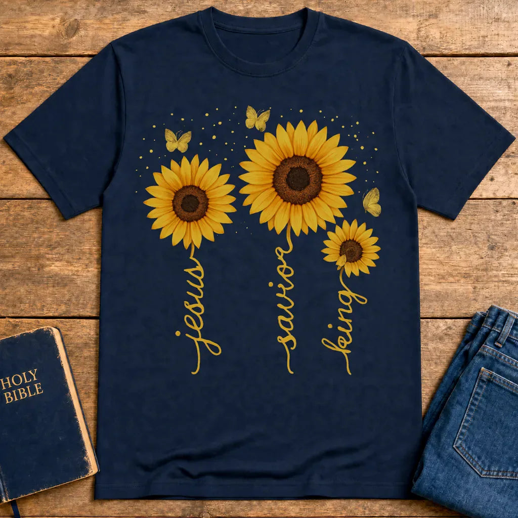 Sunflower Jesus Savior King T-Shirt - Navy