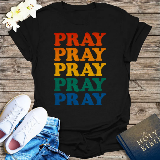 Bold Retro Pray T-Shirt - Black