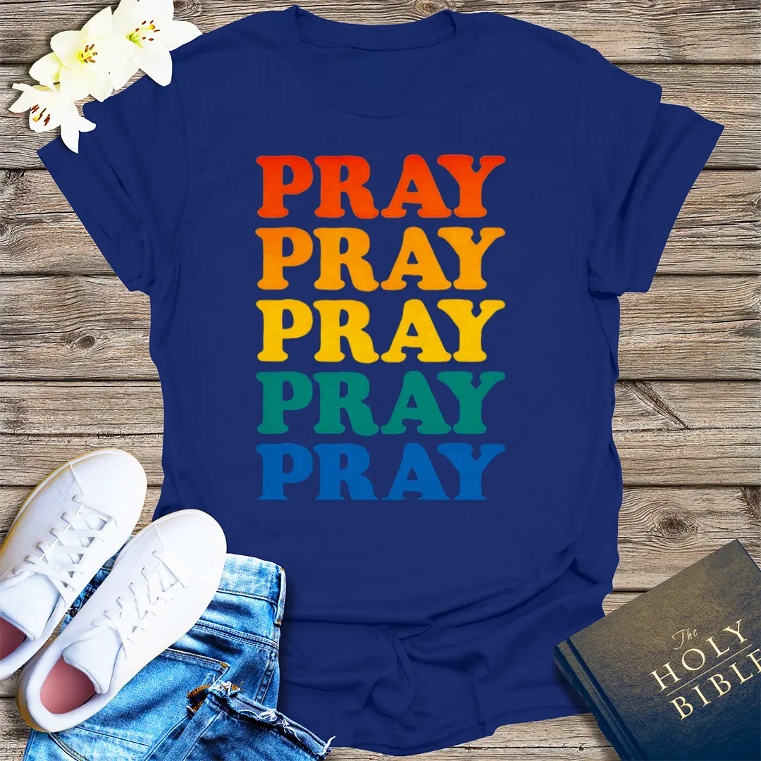 Bold Retro Pray T-Shirt - Navy